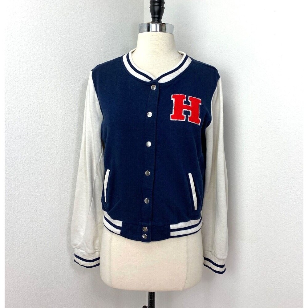 Ambiance Womans Jacket Large Bomber Academia Fleece Letter H School Snaps Flaws